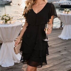 Patra Black Tiered V-Neck Midi Dress